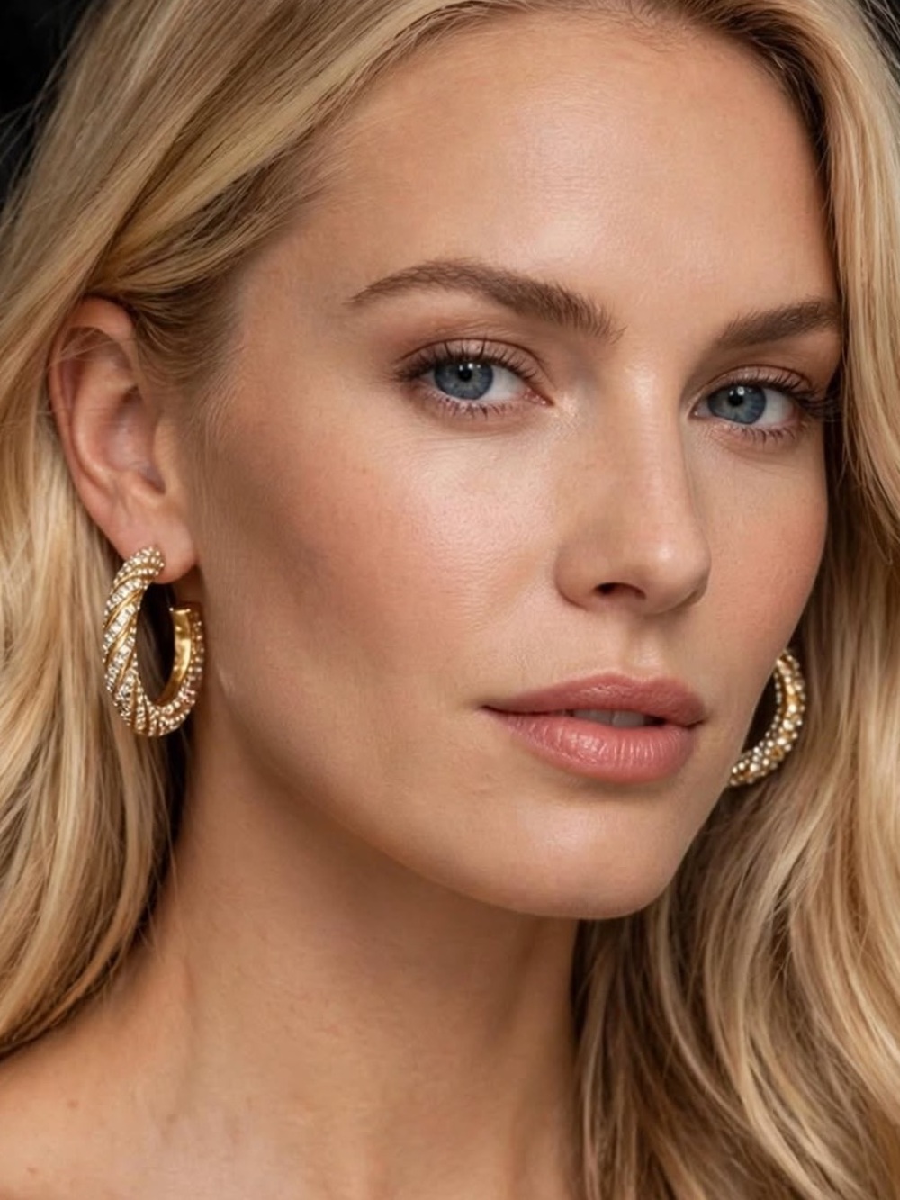 Fashion Nova Gold tone Double-Ring Crystal Hoop Earrings